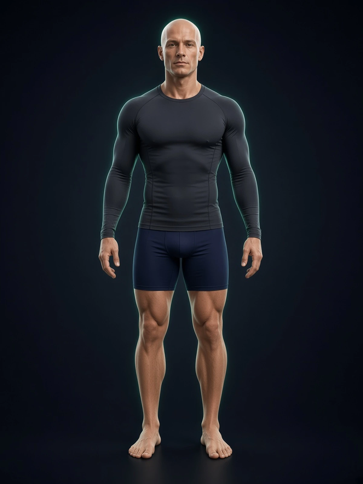 Educational male anatomical figure with eight study-interest regions